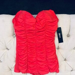 DKNY CORAL RUSCHED SWIMDRESS SIZE 6 NEW WITH TAGS